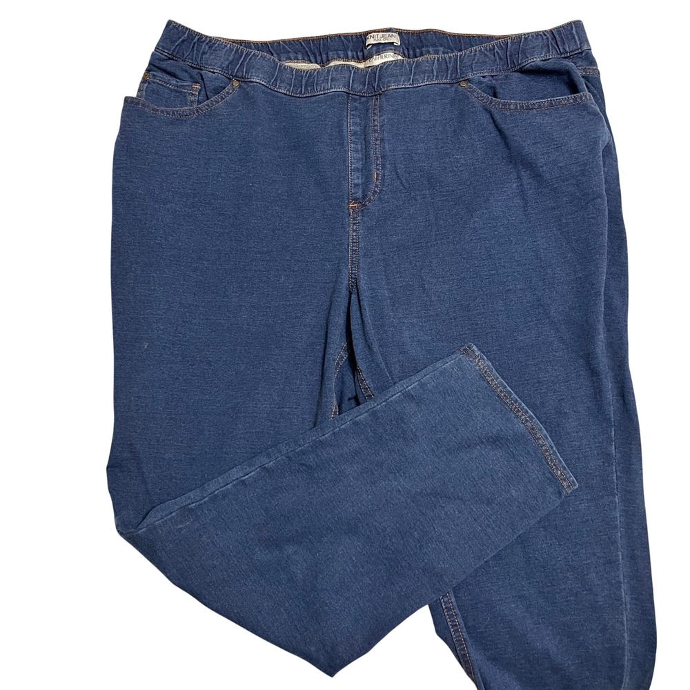 Catherines‎ Knit Jean Pull On Pants Womens 2X Blue Straight Leg Elastic Waist